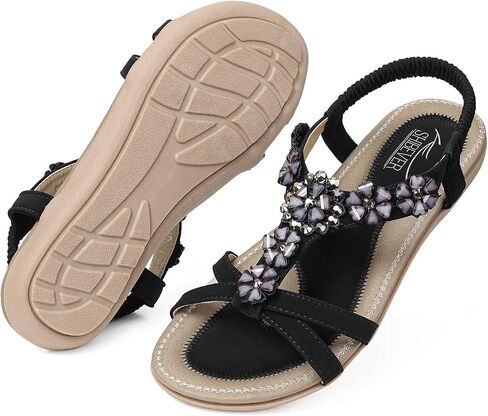 SHIBEVER Dressy Flat Women Sandals: Comfortable Arch Support Womens Sandal | Summer Dress Flowers Boho Back Strap Open Toe Women's Sandals - All Day Comfort Walking Casual Wedding Woman Sandal Shoes in Saudi Arabia