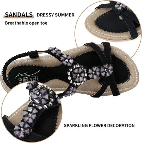 SHIBEVER Dressy Flat Women Sandals: Comfortable Arch Support Womens Sandal | Summer Dress Flowers Boho Back Strap Open Toe Women's Sandals - All Day Comfort Walking Casual Wedding Woman Sandal Shoes in Saudi Arabia