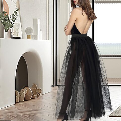 المرأة الزفاف ماكسي تول التنانير انفصال قطار Overskirt تراكب ثوب نسائي طويل الزفاف الأسود in Kuwait