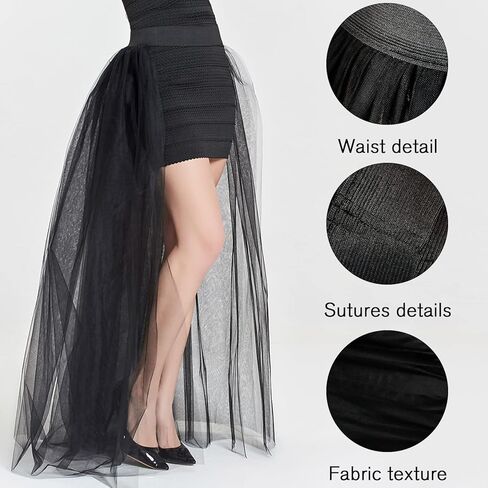 المرأة الزفاف ماكسي تول التنانير انفصال قطار Overskirt تراكب ثوب نسائي طويل الزفاف الأسود in Kuwait