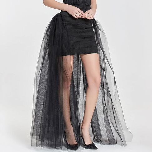 المرأة الزفاف ماكسي تول التنانير انفصال قطار Overskirt تراكب ثوب نسائي طويل الزفاف الأسود in Kuwait