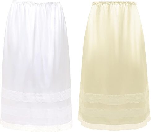 Coucoland 2 Pcs Half Slip Long Underskirt Undergarments Slip Lace Trim Soft Satin Skirt Dress Extender for Women in Saudi Arabia