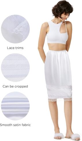 Coucoland 2 Pcs Half Slip Long Underskirt Undergarments Slip Lace Trim Soft Satin Skirt Dress Extender for Women in Saudi Arabia