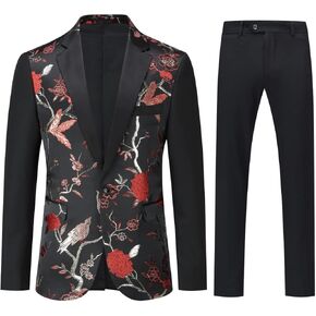 Cloudstyle Mens Suits One Button Floral Blazer 2-Piece Wedding Suits Jacket and Pants