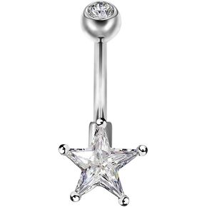 COCHARM 14G Dainty Belly Button Rings Clear Star CZ Belly Navel Rings 316L Stainless Steel Belly Piercing Jewelry in Saudi Arabia