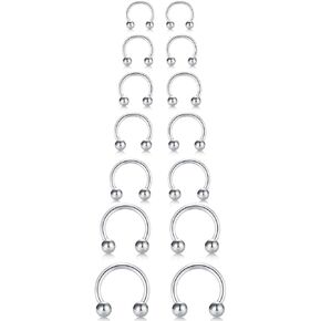 14Pcs 14/16/18/20Gauge 6/7/8/9/10/12/14mm Surgical Steel Horseshoe Septum Nose Ring Hoop Set, Externally Threaded Circular Curved Barbell Body Piercing Jewelry for Lip Eyebrow Nipple Daith Tragus Helix Cartilage Rook Multiple Piercing ( Ball + Spike Cone) in Saudi Arabia