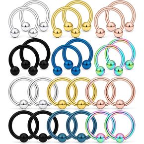 Kridzisw 12G Septum Nose Rings Eyebrow lip Rings Lobe Earrings Hoop 316L Surgical Steel Cartilage Helix Tragus Rook Daith Earrings Hoops Piercing Jewelry for Women Men 10mm 12mm 14mm 16mm
