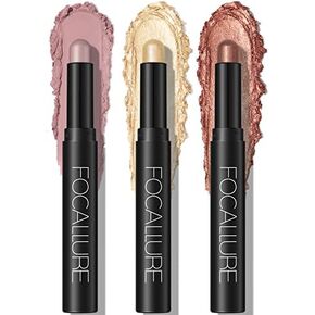 FOCALLURE 3 Pcs Cream Eyeshadow Stick,Shimmer Eyeshadow Pencil Crayon,High Pigmented Crease-proof Eye Shadow Brightener Stick Sets,Long Lasting Eye Shadow Highlighter Stick(Burning Sky)