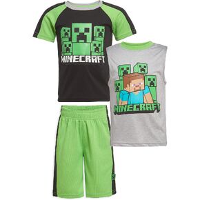 Minecraft Boys Creepers 3 Piece T-Shirt Tank Top Short Set in Kuwait