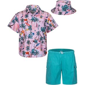 MOHEZ Boys Hawaiian Shirt and Short Set Summer Outfit Kids 2 Piece Clothes Set With Bucket Hat in Saudi Arabia