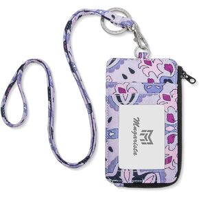 MNGARISTA Fashion Badge Holder with Zipper,Cute ID Badge Card Holder Wallet with Lanyard Strap for Offices ID, School ID, Driver Licence, Beige Feather