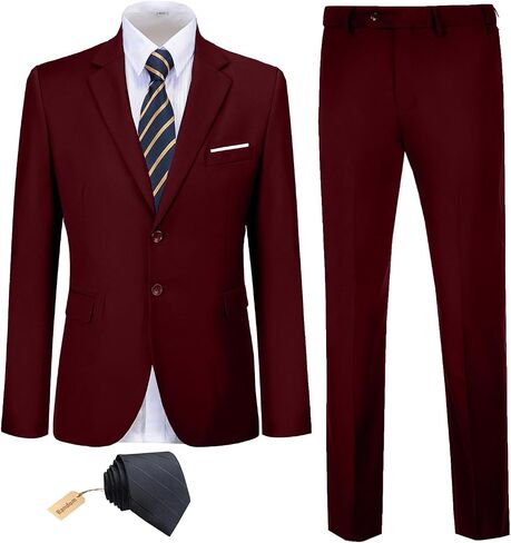 Datysum Men Suit 2 Piece Groomsmen Tuxedo Prom Blazer Slim Fit Suits Two Button Wedding Dress Jacket Pants Set with Tie in Kuwait