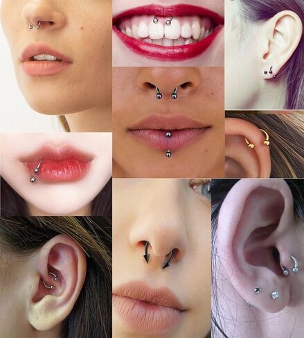 14Pcs 14/16/18/20Gauge 6/7/8/9/10/12/14mm Surgical Steel Horseshoe Septum Nose Ring Hoop Set, Externally Threaded Circular Curved Barbell Body Piercing Jewelry for Lip Eyebrow Nipple Daith Tragus Helix Cartilage Rook Multiple Piercing ( Ball + Spike Cone) in Saudi Arabia