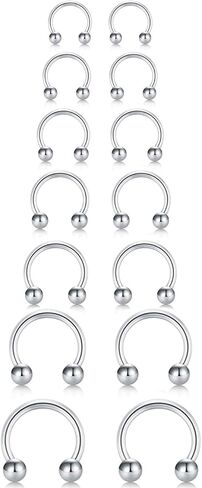 14Pcs 14/16/18/20Gauge 6/7/8/9/10/12/14mm Surgical Steel Horseshoe Septum Nose Ring Hoop Set, Externally Threaded Circular Curved Barbell Body Piercing Jewelry for Lip Eyebrow Nipple Daith Tragus Helix Cartilage Rook Multiple Piercing ( Ball + Spike Cone) in Saudi Arabia