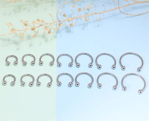 14Pcs 14/16/18/20Gauge 6/7/8/9/10/12/14mm Surgical Steel Horseshoe Septum Nose Ring Hoop Set, Externally Threaded Circular Curved Barbell Body Piercing Jewelry for Lip Eyebrow Nipple Daith Tragus Helix Cartilage Rook Multiple Piercing ( Ball + Spike Cone) in Saudi Arabia