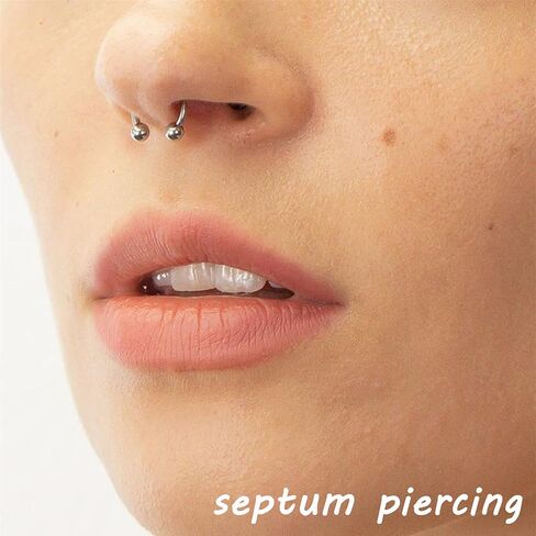 14Pcs 14/16/18/20Gauge 6/7/8/9/10/12/14mm Surgical Steel Horseshoe Septum Nose Ring Hoop Set, Externally Threaded Circular Curved Barbell Body Piercing Jewelry for Lip Eyebrow Nipple Daith Tragus Helix Cartilage Rook Multiple Piercing ( Ball + Spike Cone) in Saudi Arabia