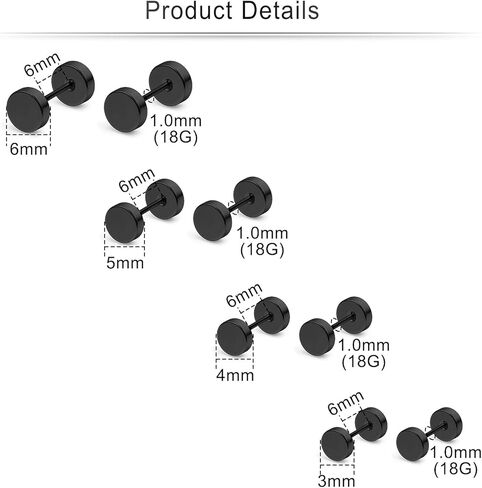 Cisyozi 18G Fake Gauges Earrings Studs for Women Surgical Steel Flat Stud Earrings Cartilage Helix Tragus Earlobe Earrings Studs Piercings for Women Men Plane Size 3mm 4mm 5mm 6mm in Kuwait