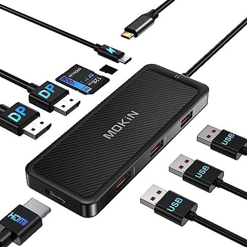 Laptop Docking Station Dual Monitor, USB C Hub 3 Monitors with 2 HDMI, DisplayPort, VGA, PD Charging, USB A&C 2.0 Ports, MOKiN Multi Monitors Adapter for Dell/HP/Lenovo in Saudi Arabia
