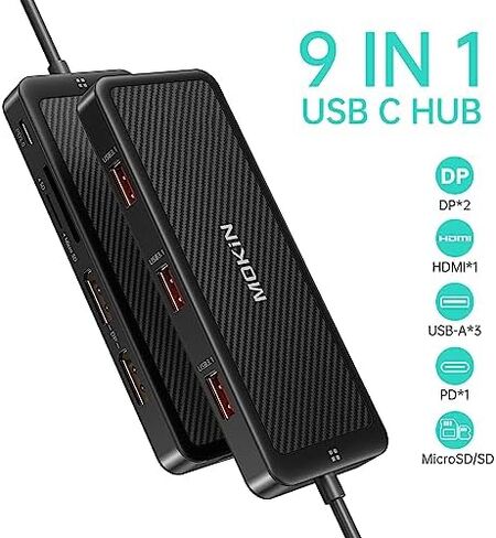 Laptop Docking Station Dual Monitor, USB C Hub 3 Monitors with 2 HDMI, DisplayPort, VGA, PD Charging, USB A&C 2.0 Ports, MOKiN Multi Monitors Adapter for Dell/HP/Lenovo in Saudi Arabia