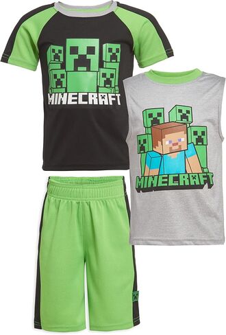 Minecraft Boys Creepers 3 Piece T-Shirt Tank Top Short Set in Kuwait