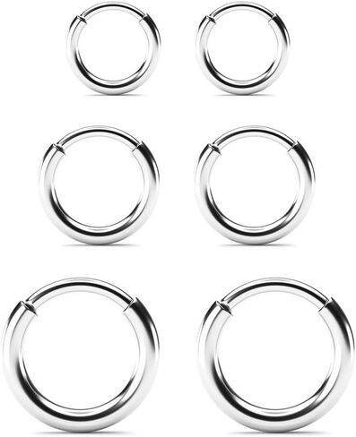 Surgical Stainless Steel Hoop Earrings - Endless Small Hoop Earrings Set for Men Women, Hypoallergenic Tragus Cartilage Sleeper Earrings(8/10/12mm) in Kuwait