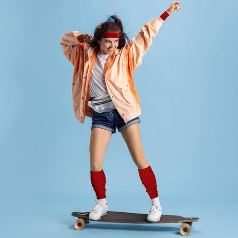 SATINIOR 80s النساء النيون تدفئة الساق مجموعة الثلاثية الأبعاد حزمة مراوح متماسكة تدفئة الساق عقال الأساور لليوجا الجري المشي لمسافات طويلة in Kuwait