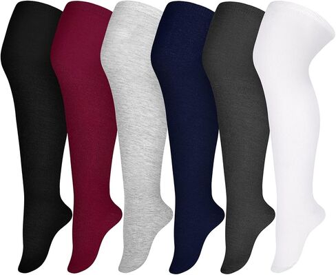6 أزواج من جوارب Apoway ذات الحجم الكبير للفخذ العالي، جوارب دافئة فوق الركبة للنساء، مقاس L-XXL in Saudi Arabia