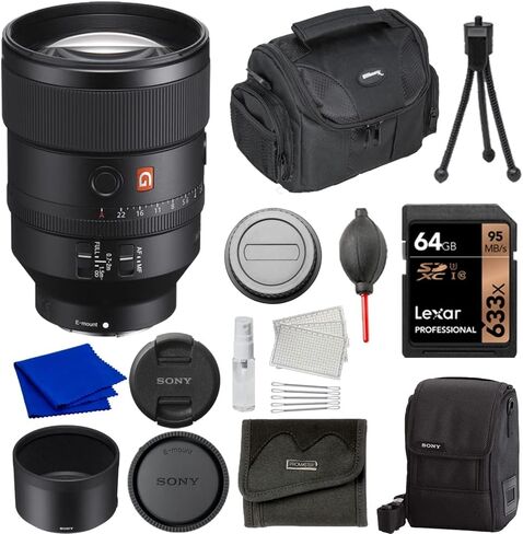 Sony FE 135mm F1.8 GM (SEL135F18GM) Camera Lens Bundle with Gadget Bag, Lexar 64GB SD Card & More (7 Items) | Sony 135mm Lens in Saudi Arabia