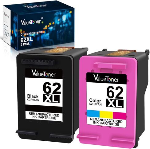 Valuetoner Remanufactured Ink Cartridge Replacement for HP 62XL 62 XL to use with Envy 5540 5640 5660 7644 7645 OfficeJet 5740 8040 OfficeJet 200 250 Series Printer (1 Black, 1 Tri-Color, 2-Pack) in Kuwait