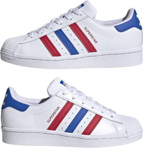 حذاء رياضي Adidas Originals Superstar، أبيض/أزرق/قرمزي، 3.5 US للجنسين للأطفال الصغار in Saudi Arabia