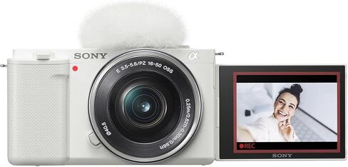 Sony ZV-E10 Mirrorless Camera with 16-50mm Lens, White Bundle with 128GB SD Memory Card, Shoulder Bag, NP-FW50 Battery, Compact Smart Charger, 40.5mm Filter Kit, Cleaning Kit in Saudi Arabia