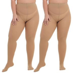 Yilanmy Women's Plus Size Pantyhose Control Top Semi Opaque Tights 70D High Waist Nylons 2 Pairs