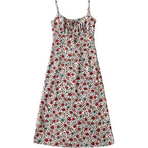 Omoone Women's Floral Dress Low-Cut Square Neck Spaghetti Strap Tie Bodycorn Dresses