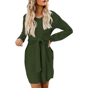 Women's Elegant Long Sleeve Casual Dresses Flowy Swing Party/Work All-Match Dress with Pockets