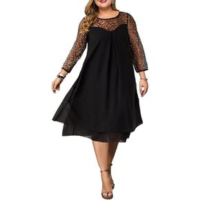 Jumpfolia Women's Plus Size 3/4 Sleeve Sequin Chiffon Cocktail Semi Formal Midi Dresses in Saudi Arabia