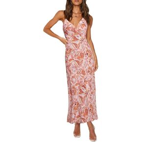ZAFUL Women's Spaghetti Strap Floral Summer Hollow Twist Front Maxi Dresses Sexy Cutout V Neck Backless Vacation Dress