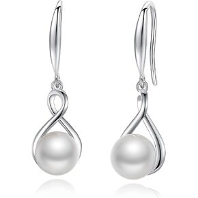 FANCIME Pearl Necklace Earrings 925 Sterling Silver Infinity Pearl Necklace Dangle Earrings with Genuine Quality 9-10mm/8-8.5mm Freshwater Cultured Pearls Fine Pearl Jewelry for Women in Saudi Arabia