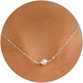 HLJEO Pearl Necklace, Pearl Lariat Necklace Pearl Station Neckalce Solitaire Pearl Pendent Necklace Simulated Shell Pearl Necklace
