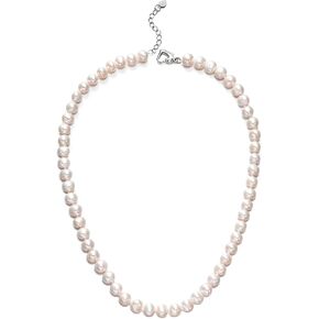 PEARLMES White Freshwater Cultured Pearl Necklace for Women, Real Pearl Strand Necklaces Jewelry for Brides Wedding Gifts in Saudi Arabia