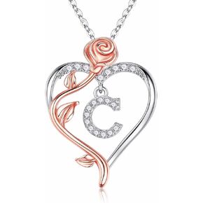 Iefil Rose Heart Necklaces Gifts for Women,925 Sterling Silver Rose Love Heart Initial Letter Pendant Necklace Jewelry Mothers Day Valentines Anniversary Birthday Gifts for Her Mom Wife Girlfriend in Saudi Arabia