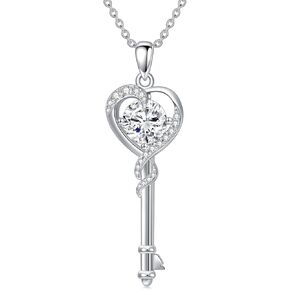 WTIYM Moissanite Key Necklaces for Women 925 Sterling Silver 1 Carat Heart Key Pendant Christmas Birthday Anniversary Jewelry Gifts for Her Mom Wife Girlfriend Girls, 18+2Inch in Saudi Arabia
