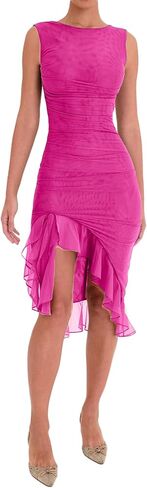 Chloefairy Women's Summer Midi Bodycon Sleeveless Backless Ruffle Hem Mermaid Cocktail Elegant Tank Dress in Saudi Arabia