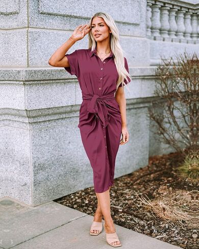 BTFBM Women 2023 Button Down Ruched Shirt Dresses Short Sleeve Lapel V Neck Elegant Party Spring Summer Maxi Satin Dress in Kuwait