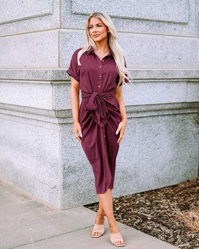BTFBM Women 2023 Button Down Ruched Shirt Dresses Short Sleeve Lapel V Neck Elegant Party Spring Summer Maxi Satin Dress in Kuwait