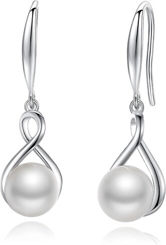 FANCIME Pearl Necklace Earrings 925 Sterling Silver Infinity Pearl Necklace Dangle Earrings with Genuine Quality 9-10mm/8-8.5mm Freshwater Cultured Pearls Fine Pearl Jewelry for Women in Saudi Arabia