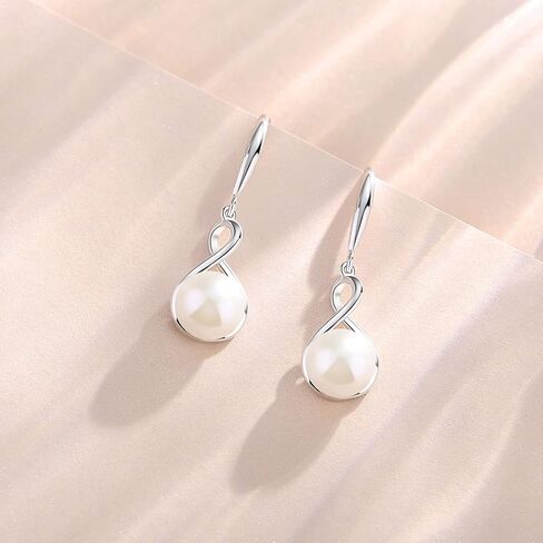 FANCIME Pearl Necklace Earrings 925 Sterling Silver Infinity Pearl Necklace Dangle Earrings with Genuine Quality 9-10mm/8-8.5mm Freshwater Cultured Pearls Fine Pearl Jewelry for Women in Saudi Arabia