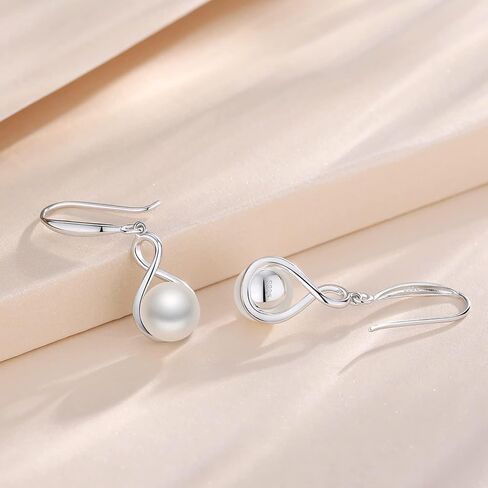 FANCIME Pearl Necklace Earrings 925 Sterling Silver Infinity Pearl Necklace Dangle Earrings with Genuine Quality 9-10mm/8-8.5mm Freshwater Cultured Pearls Fine Pearl Jewelry for Women in Saudi Arabia