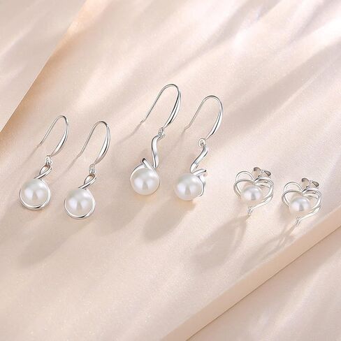 FANCIME Pearl Necklace Earrings 925 Sterling Silver Infinity Pearl Necklace Dangle Earrings with Genuine Quality 9-10mm/8-8.5mm Freshwater Cultured Pearls Fine Pearl Jewelry for Women in Saudi Arabia