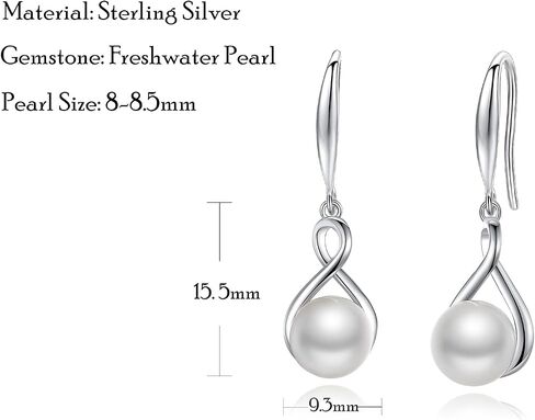 FANCIME Pearl Necklace Earrings 925 Sterling Silver Infinity Pearl Necklace Dangle Earrings with Genuine Quality 9-10mm/8-8.5mm Freshwater Cultured Pearls Fine Pearl Jewelry for Women in Saudi Arabia