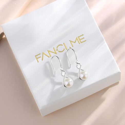 FANCIME Pearl Necklace Earrings 925 Sterling Silver Infinity Pearl Necklace Dangle Earrings with Genuine Quality 9-10mm/8-8.5mm Freshwater Cultured Pearls Fine Pearl Jewelry for Women in Saudi Arabia